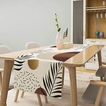 1 Mid-Century Abstract Brown Table Runner, Featuring Bohemian Tropical Leaves, Geometric Arches, Minimalist Modern Dining Table Decor, Suitable For Farmhouse, Home Kitchen, 33x183cm - Multicolor - View 11