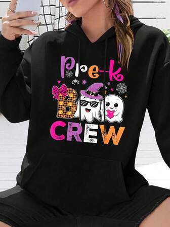 Funny Pre-K Boo Crew Teacher Kids Halloween Spooky Costume Hooded Sweatshirt Womens Hoodies,Soft Warm Shirts,Classic Hoodie,Pullover Hoodie