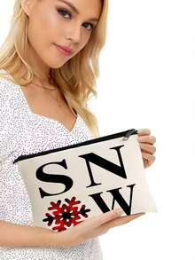 1 件圣诞礼物、印有圣诞元素的化妆包、旅行用礼品袋拉链袋、轻便储物袋、零钱包、拉链手拿包、化妆包化妆收纳包美容包化妆包、化妆包、度假收纳包旅行必需品假日化妆收纳包女士旅行包