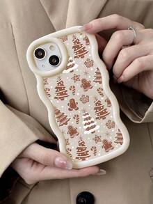 1 件圣诞树、姜饼人和雪花印花哑光纹理波浪边相机孔手机壳，兼容 16 Pro Max、14、13、12、11 Pro Max、XS Max、X、XR、8、7、Plus 和 Galaxy A15、S21 FE 5G、A05、S25 系列，防震，适合作为生日礼物，适合女朋友、男朋友或个人使用 - 彩色 - 查看 5