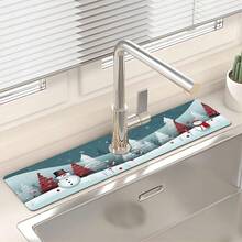 1 buc Crăciun fericit, model de pădure de Crăciun, robinet de noroi cu diatomee antiderapante, tampon de drenaj rezistent la pete și lavabil, tampon de drenaj pentru bucătărie, potrivit pentru toate tipurile de robinete din baie și bucătărie.