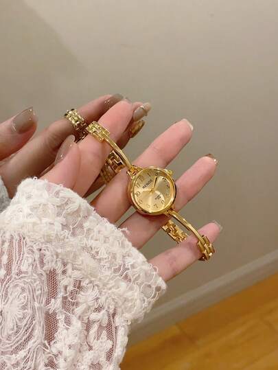 1 pieza Nuevo reloj de mujer vintage dorado redondo, reloj pulsera de señora con forma ovalada clásica y linda, regalo para ti o tus amigos