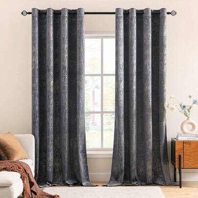 MIULEE Black Velvet Curtains With Gold Foil,2 Panel Set 90 Inch Drop Curtains,Blackout Curtains Bedroom Super Soft Thermal Insulated Eyelet Blackout Curtains For Living Room 46 X 90 Inch