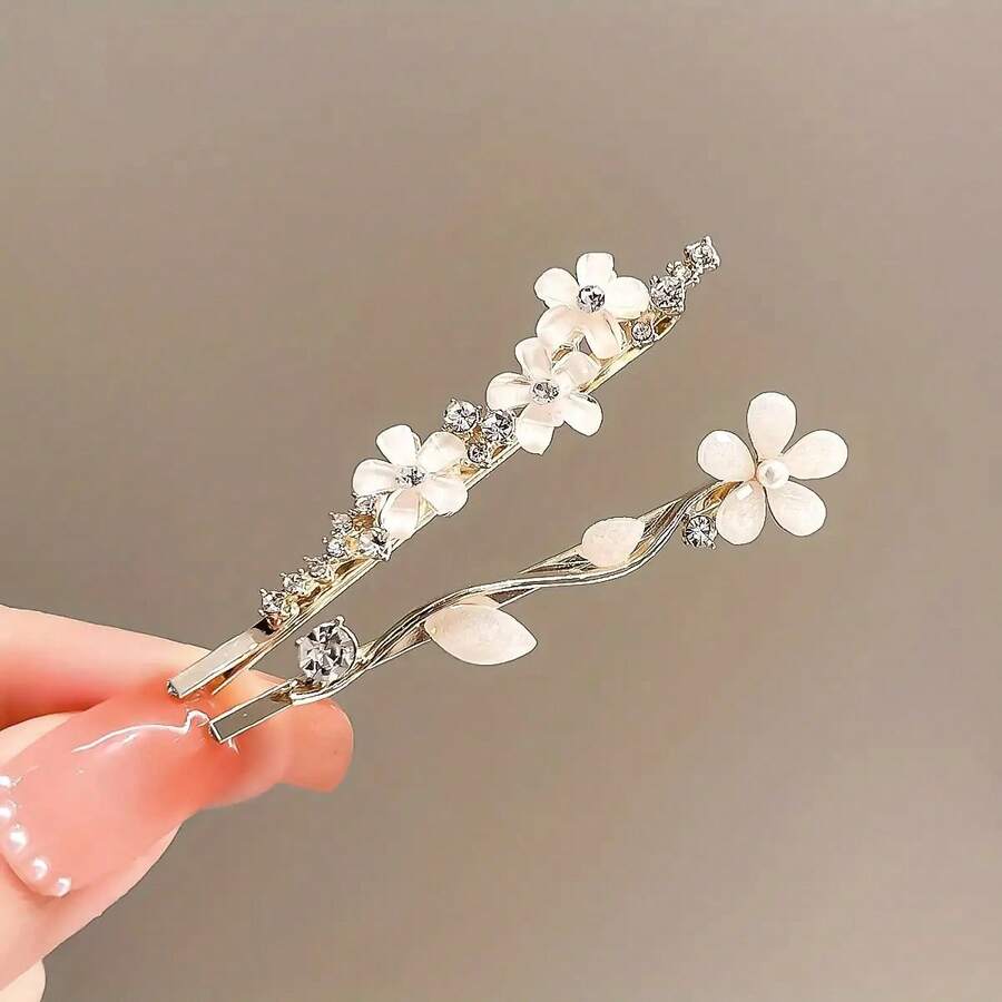 Flower Hair Accessories Sweet Hair Clips For Women Seamless Side Bobby Pins Bangs Clips Internet Celebrity Hairpins - Đá giả - Xem 1