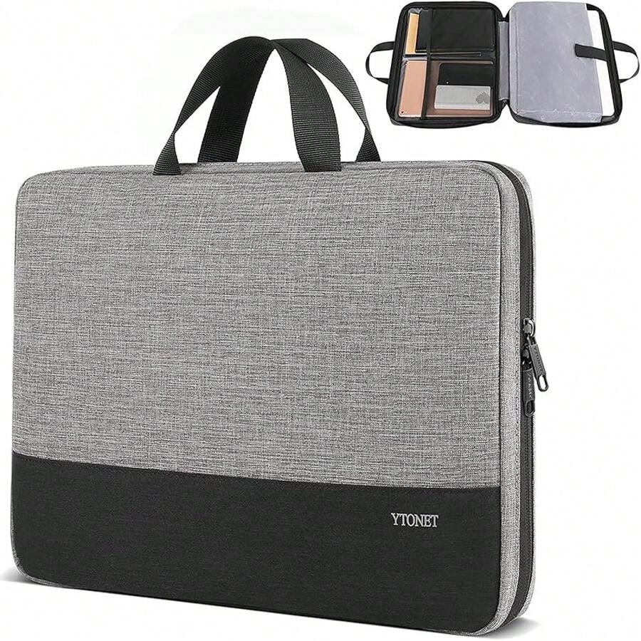 Funda para Laptop 15.6 Pulgadas, Maletín Antigolpes Anti-rasguños Bandoleras, Bolsa Impermeable Protector Estuche, Compatible con HP, , , ASUS, Hombres y Mujeres, Negro - Gris - Ver 1