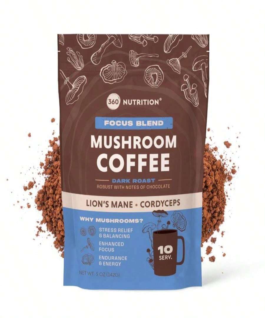 360 Nutrition Instant Mushroom Coffee With Chaga Superfood Mushroom And Prebiotics, Probiotics For Gut Health, And Focus Support | Dark Roast, No Added Sugar 5 Oz (Gut Blend) - Tên hương vịA - Xem 1