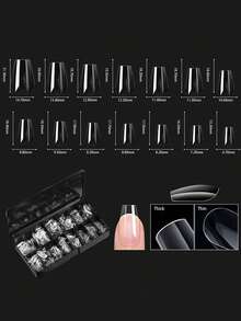 250/500/600 片软凝胶假指甲片透明自然雕刻细高跟/棺材/杏仁/方形假指甲全覆盖指甲片优质按压式指甲适合女士女孩家庭美甲沙龙延长 DIY 美甲用品 - 無色 - 查看 13