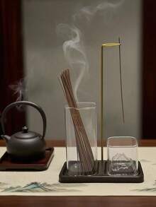 1pc 2-In-1 Square Incense Burner Base, Metal Wire Incense Clip, Anti-Ash, With Detachable Glass Ash Catcher And Candle Storage Box, Elegant Aromatherapy Design, Suitable For Meditation, Yoga, Tea Room And Home Decor - Multicolor - View 7