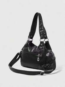 Autumn And Winter New Women's Shoulder Handbag, Women's Dark Motorcycle Handbag, Women's New Fashionable Big Bag, Elegant Women's Bag, Suitable For Daily Shopping, Commuting, And Giving Gifts To Friends - màu đen - Xem 4