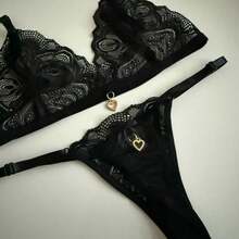 Sexy Backless Set With Pendant Detail And Thong - Black - View 5