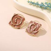 1 Pair Fashionable Colorful Painting Series Spiral Textured Metal Design Earrings, Women's Holiday Gift