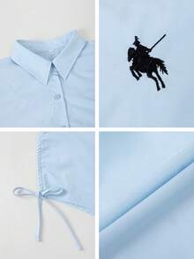 Vera Lane Women's Old Money College Style Fake Style Slimming Waist Drawstring Slimming Vest Casual Cute Halloween Christmas School Clothes Birthday Outfits For Women Boho Chic Techno Outfit Knight Embroidery Pattern Button Up Shirt Women