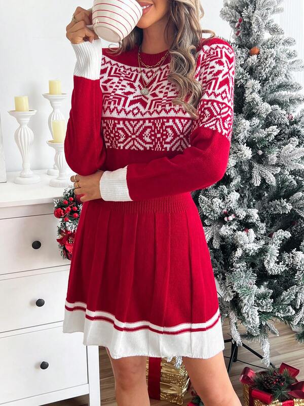 Women's Casual, Comfortable, Romantic Retro Party Outfit, Y2K Knit Crew Neck Sweater Dress, Suitable For Music Festivals, Concerts, Dates, Holidays, Office, Home, Birthday Parties, Singles Parties, Travel, Tea Parties, Country Music Concerts, Spring, Autumn, Winter, Early Autumn, Autumn/Winter Outfit