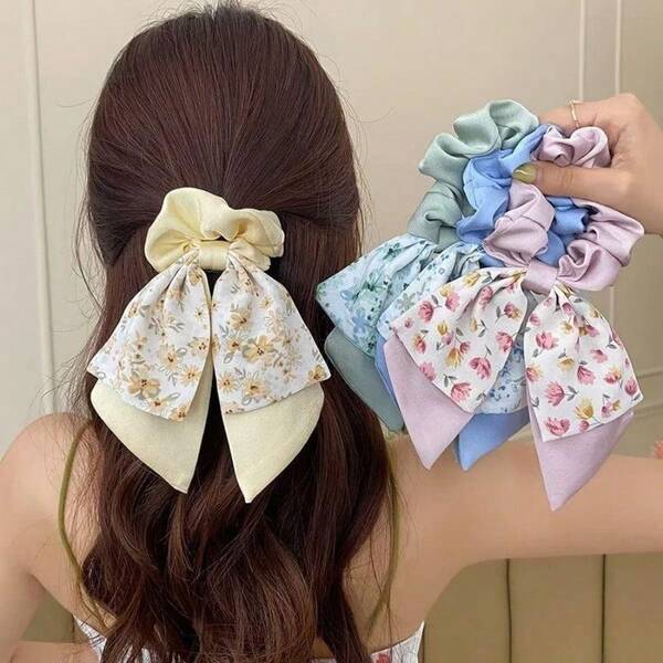 Floral Bow Hair Band For Women, High-Quality Hair Tie For Stylish Hairstyles, Ins Style Fresh And Beautiful Hair Accessory.