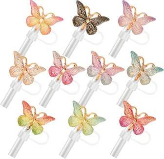 10PCS For  Straw Topper, 10mm Glitter Straw Cover Cap For  30&Amp;40 Oz Tumbler, Funny Tip Covers, Reusable Tumbler Accessories (Butterfly A)