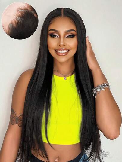 250% Density Black Straight Wigs Human Hair 13x4 HD Transparent Lace Frontal Human Hair Wigs Natural Color Silk Striahgt Wig Pre Plucked With Baby Hair Wigs Human Hair Brazilian Lace Wigs For Women#1B