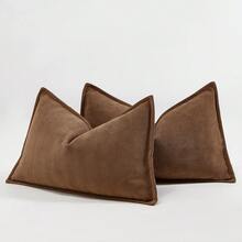 1pc Camel Herringbone Piped Cushion Cover, Modern Luxurious Soft Chenille Piped Decorative Pillow Sham, Suitable For Sofa, Bed, Bedroom, Office, Hotel, All Season