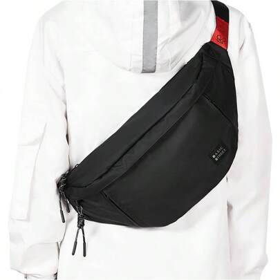 Rionera unisex para mujeres y hombres, con conector para auriculares y cremallera ajustable, rionera negra para exteriores y gimnasio rionera, B - Negro con 5 bolsillos con cremallera, Large,