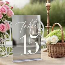 Wedding Table Number C Position! Gold/Silver Mirror Acrylic Material With Stand, Numbered 1-40 Available, Helps Guests Quickly Find Seats, Witness The Romance And Thoughtfulness Of The Wedding With Exquisite Table Numbers, Luxurious Feel, Serves As Seating Guide And Adds Upscale Ambiance To The Wedding Venue - Multicolor - View 11