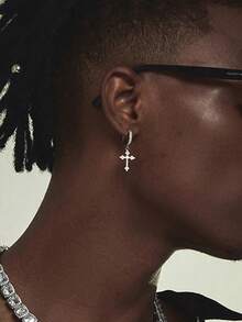 一对钻石菱形十字耳钉，独特的欧美高端设计，男女皆宜 - 銀色 - 查看 4