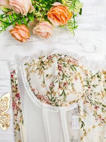 White Strapless Underwire Boned Crop Top - Women's Ditsy Floral Lace Trim Everyday Slimming - trắng - Xem 9