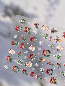 5D圣诞树、雪人、蝴蝶结、铃铛、雪花节日美甲贴纸，自粘装饰美甲贴花，DIY美甲 - 彩色 - 查看 5