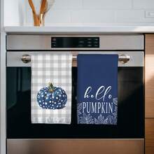 2 件秋季蓝色波尔卡圆点南瓜印花厨房巾，15.75 * 23.62 英寸（40 * 60 厘米）超柔软吸水洗碗布，秋季装饰，厨房配件，可机洗，适用于餐厅、厨房、节日装饰和礼物，所有季节 - 彩色 - 查看 5