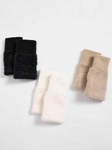 1 Pair/2 Pairs/3 Pairs Women's Fuzzy Half Finger Knitted Fingerless Gloves, Autumn/Winter - Multicolor - View 5