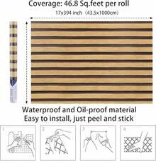 Arthome 44x300CM Papel de Contacto Pelar y Pegar Papel Pintado de Grano Rejilla de Madera Autoadhesivo Rollo de Vinilo de Paredíble para Armarios Estantes de Escritorio de Encimera - Marrón Rayas de Madera - Ver 4