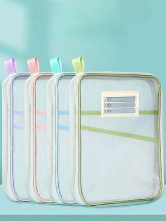 1/2 pezzi Borsa classificatrice a rete trasparente con apertura a L, stile con cerniera, borsa per libri per studenti, borsa specifica per esami