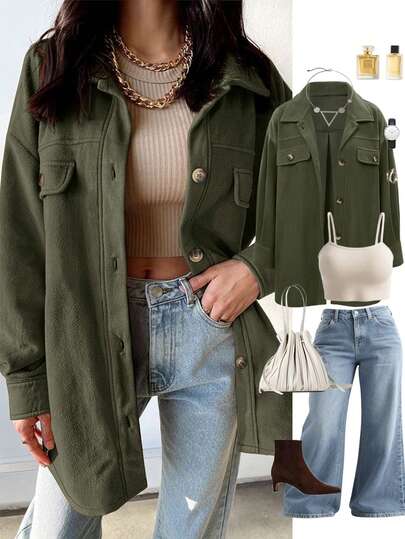 Plus Size/Curve Solid Color Casual Daily Long Sleeve Coat, Women's Holiday Outfit, Suitable For Christmas/Halloween/Chinese New Year