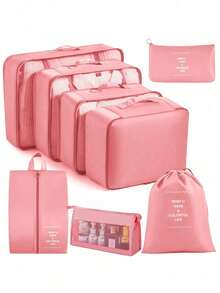 6/7/8/9pcs Travel Packing Cubes, Luggage Organizer Bags, Laundry Bag, Shoe Bag, Multi-Function Compression Packing Cubes, Lightweight Travel Luggage Organizer, Washable Nylon Material, Suitable For Students, Teachers, Travelers