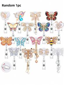 1pc Random Rhinestone Retractable Butterfly Nurse Badge Reel, Shiny Nursing ID Name Tag Clip, Suitable For Volunteer Nurses & Doctors Office Desk Accessories Desk Accessories Office Supplies Office Accessories - Multicolor - View 9