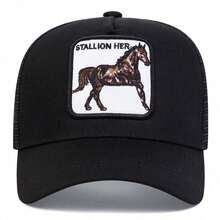 1Piece Men Horse Embroidered Baseball Cap Mesh Hat Outdoor Adjustable Sunscreen Leisure Hat Spring Autumn Travel Tourism Beach Vacation - 彩色 - 查看 3