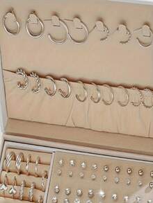 102 Pieces Of Fashionable Women's Earring Jewelry Set-Lovely Simple Style, Zinc Alloy Earrings With Faux Pearl And Artificial Rhinestones, Daily And Party Wear Earrings-(No Box)[Random Delivery]