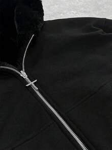 Y2k Zip Up Hoodie Fur Hooded Jacket Warm Winter Coat For Men Fur Collar Hoodies Streetwear Unisex Streetwear-20256688 - 豹紋黑色 - 查看 4