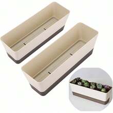 2 Pcs Rectangular Plant Pot, 12 Watering Plant Container With Drainage Hole, Window Planter Box With Saucer Succulents, Flowers, Herbss - Tiêu chuẩn - Xem 1