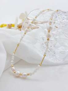 1 pièce Collier de perles baroques élégant, nouveau design minimaliste mode polyvalent affinant pour femmes, convient pour le port quotidien, le style vacances, bijoux pour femmes