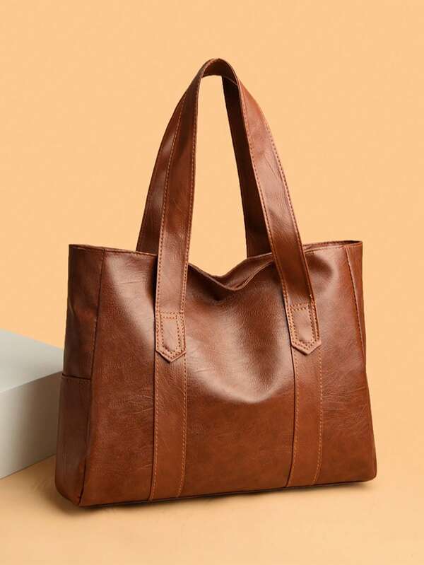 Large Capacity Men's Handbag, Versatile & Fashionable PU Shoulder Bag, Suitable For College Students, Commuting, Portable Shopping Bag