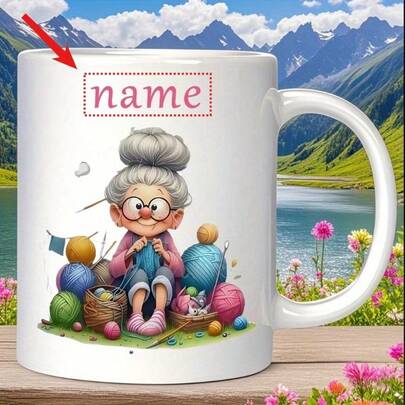 1 Pc Personalized Grandma Knitting Ceramic Mug - 11oz Customized Heartwarming Design Coffee Cup With Dishwasher High-Temperature Resistance - 7 Color Options For Christmas, Mother's Day & Birthday Gifts - Unique Knit-Themed Print For Hot Beverages