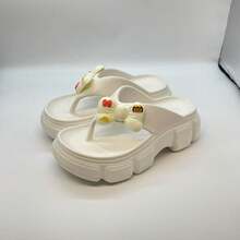 Chanclas casuales de verano para mujeres, diseño de dibujos animados con moño, suela gruesa antideslizante, cómodas sandalias tipo nube, ideales para vacaciones en la playa, zapatillas para el hogar y el dormitorio, calzado para damas en tallas grandes, m - Negro - Ver 9