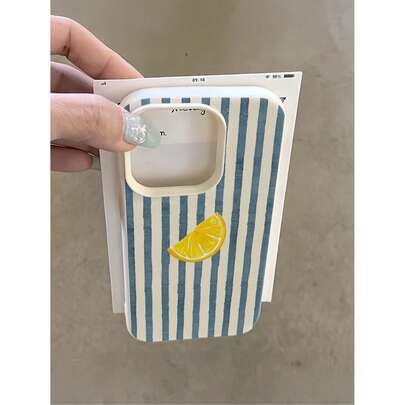 1 Peça Capa de Telefone Premium Compatível com Série 16, 15, 14, 13, 12, 11 Pro Max, Estampa de Fatia de Limão Listrada Branca e Azul, Proteção Contra Choques em TPU, Versão Internacional, Não a Versão Doméstica, Presente de Primavera, Festa