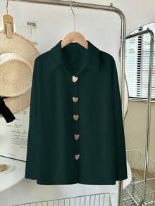 女士休闲宽松时尚衬衫 - 墨綠色 - 查看 3