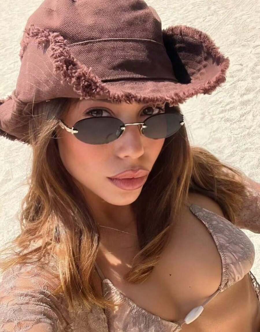 Frameless Oval Sunglasses 2025 New European And American Sunglasses Retro Sunglasses Fashion Sunglasses, Suitable For Sunscreen, Travel, Fashion Clothing, Stage Performance, Party, Anti-UV400 - Nhiều màu - Xem 1