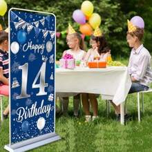 D14th Birthday Decorations For Boys Girls Happy 14th Birthday Banner Large Size Blue Silver Birthday Backdrop Banner For 14 Years Old Anniversary Birthday Party Photo Prop Booth Background Deco10 - 藍色 - 查看 4