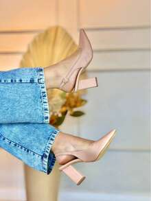 Open Toe Pumps With 7.5cm Block Heels By Angela Galvão - Napa Rosado - Xem 2