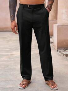 Mens Casual Pants Elastic Waist Cotton Linen Pants Pleated Loose Fit Lightweight Beach Yoga Trousers-20256688 - 藍色 - 查看 3