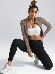 Soyun 女士运动夹克，适合户外活动、旅行、休闲穿着、聚会、办公和健身。 - 巧克力棕 - 查看 6