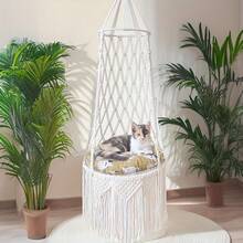 1 件波西米亚手工编织猫吊床秋千 - Macrame 宠物床，悬挂式猫篮椅，透气室内猫家具，送给猫爱好者的母亲节礼物（不含垫子）- 万圣节和圣诞节的完美礼物