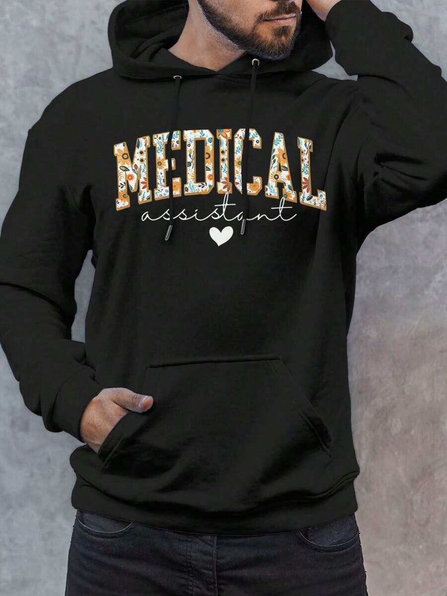 Men's Hoodie Floral Medical Assistant Hoodies For Men Long Sleeve Comfy Casual Pullover Sweatshirts Men Hoodies Hooded Pullover Sweatshirts With Pockets Sweatshirt For Men Gifts For Men